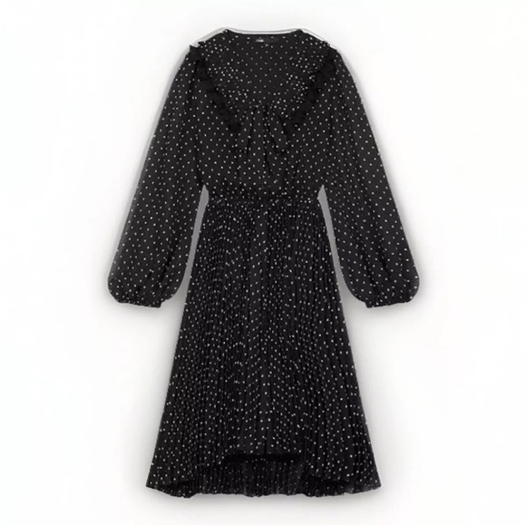 Maje Ribul Polka Dot accordion Pleated Midi Dress 36 - Picture 4 of 9